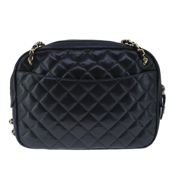 CHANEL Matelasse Chain Shoulder Bag Lamb Skin Black Gold CC Auth - Picture 3 of 15